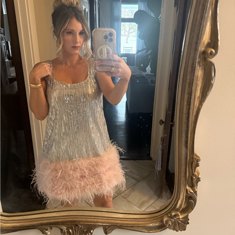 Aqua Silver and Pink Mini Dress